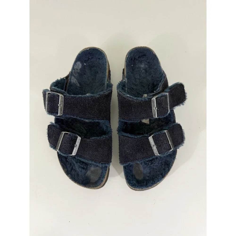 Birkenstock US 8-8.5 EU 39 Arizona Shearling Fur Lined Sandals Navy Blue Narrow